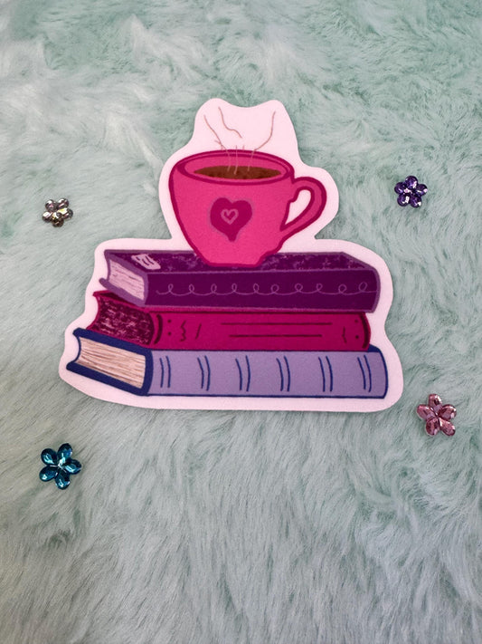 Books and Coffee Vinyl Sticker | Hand-Drawn Reader Gift