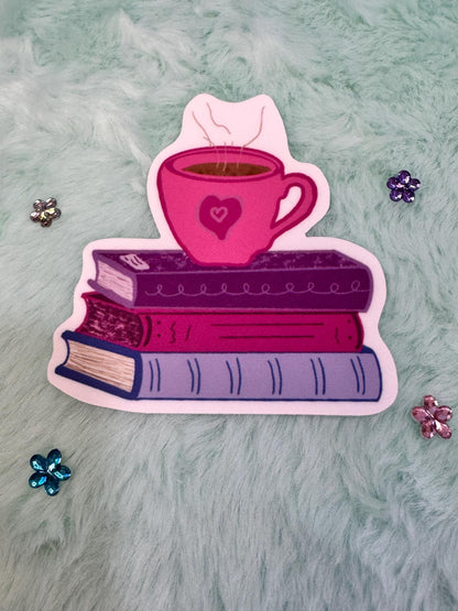 Books and Coffee Vinyl Sticker | Hand-Drawn Reader Gift