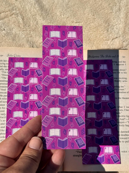 Purple & Pink Book Pattern Bookmark | Laminated 2 × 6