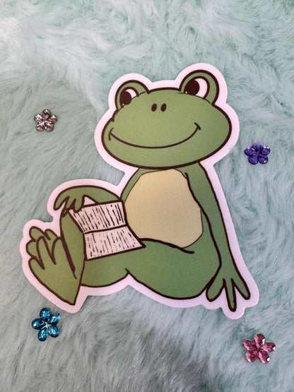Relaxing Reading Frog Sticker | Vinyl Decal
