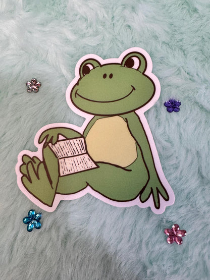Relaxing Reading Frog Sticker | Vinyl Decal