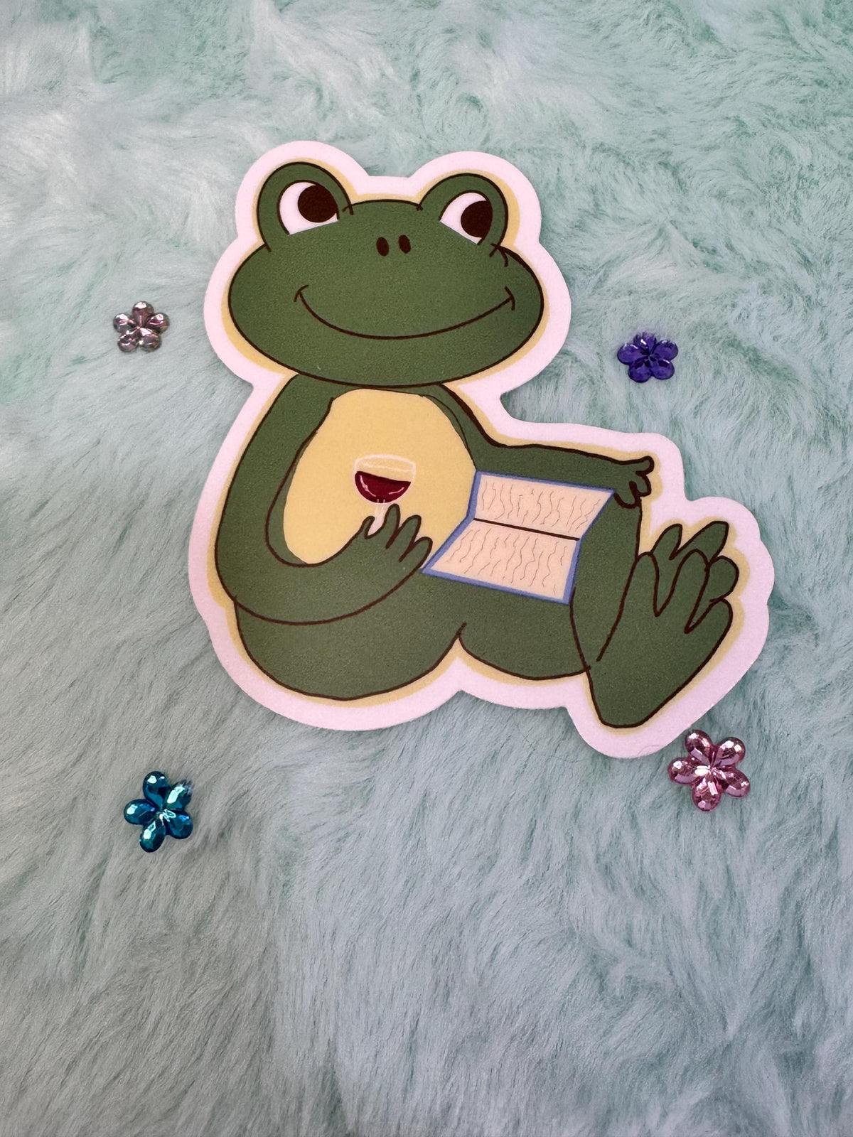 Frog Sticker | Books and Wine | Hand Drawn Original Art | Handmade