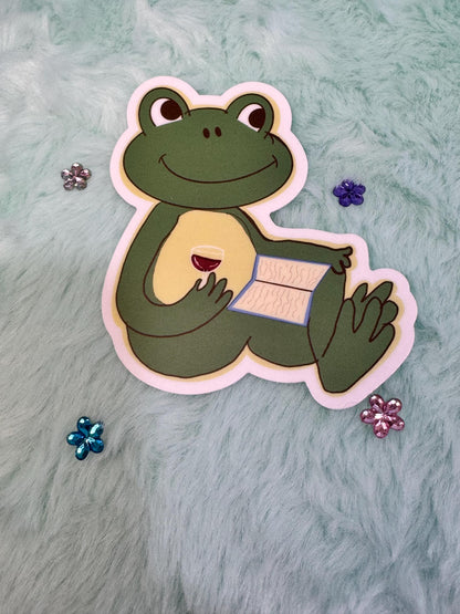 Frog Sticker | Books and Wine | Hand Drawn Original Art | Handmade