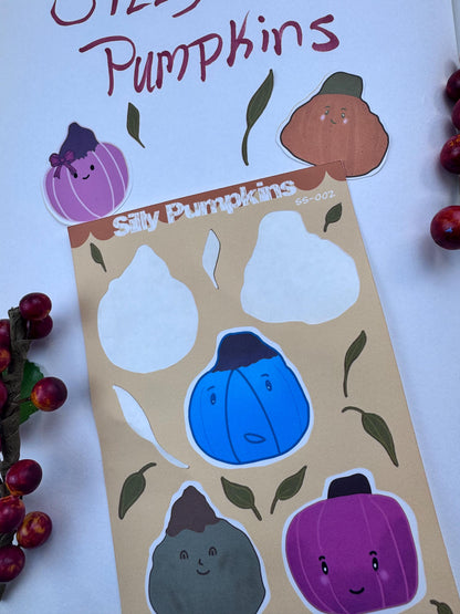 Silly Pumpkins Sticker Sheet - 5 Fun Pumpkin Designs for Scrapbooking, Agendas, Journals, & Playful Labels