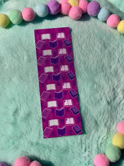 Purple & Pink Book Pattern Bookmark | Laminated 2 × 6