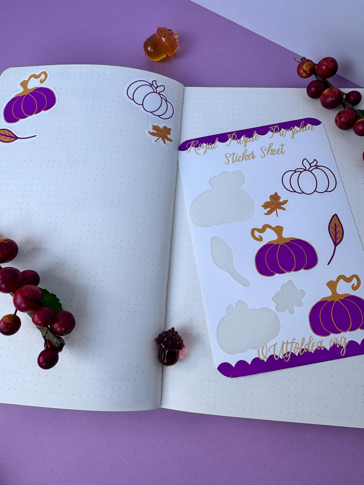 Royal Purple Pumpkin Sticker Sheet For Fall Planner Pages and Agendas For The Autumn Season