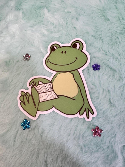 Relaxing Reading Frog Sticker | Vinyl Decal