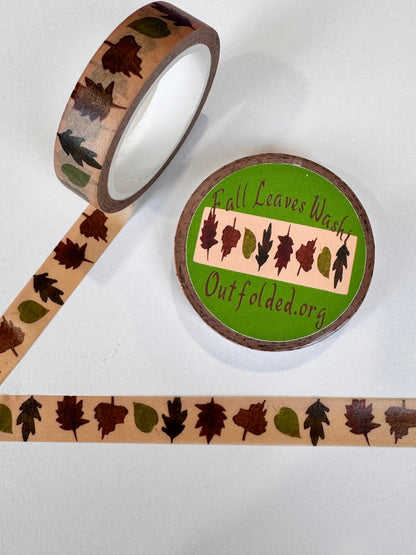 Fall Leaves Design Washi Tape, 1 cm width 5 m length, Original Artwork