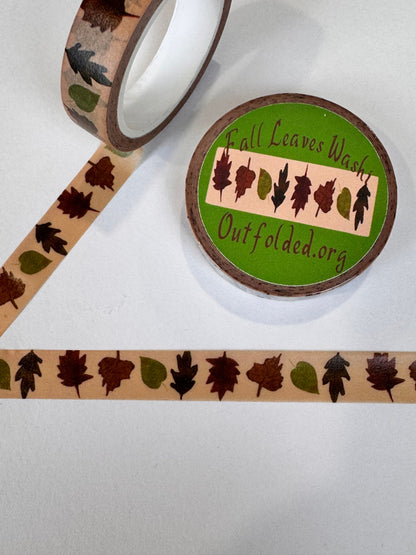 Fall Leaves Design Washi Tape, 1 cm width 5 m length, Original Artwork