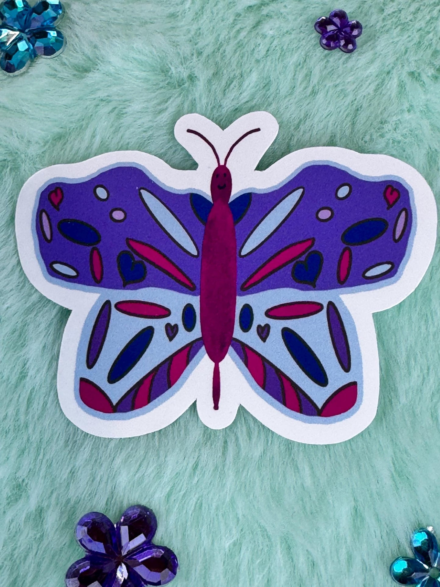 Butterfly Sticker, Hand Drawn Bug Stickers, Die Cut Vinyl Water Bottle Sticker, Matte Purple Butterfly, Water Resistant