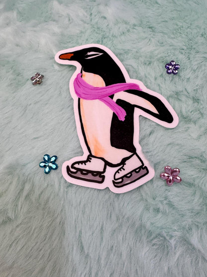 Penguin Sticker, Marie The Penguin, Ice Skating Sticker, Water Resistant Vinyl Sticker, Cute Winter Sticker For Planners, Kindle, Journals