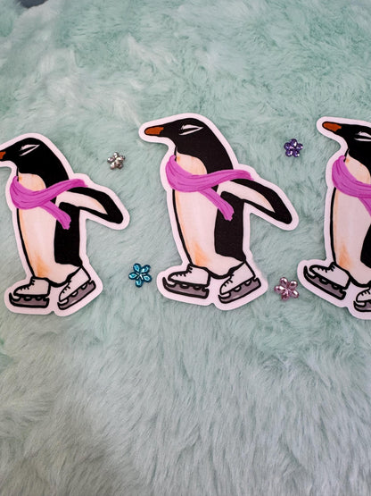 Penguin Sticker, Marie The Penguin, Ice Skating Sticker, Water Resistant Vinyl Sticker, Cute Winter Sticker For Planners, Kindle, Journals