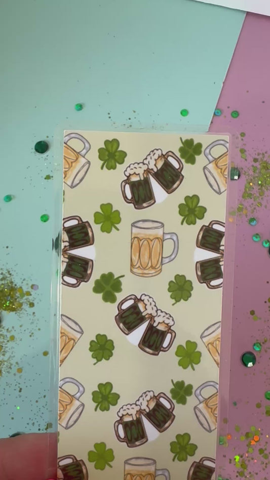 Beer Themed Bookmark, Beer Mug Repeating Pattern Handmade Laminated Book Accessory