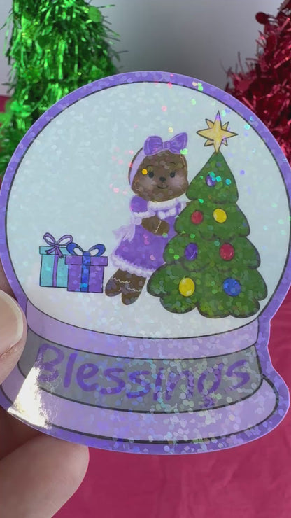 Sweet Gingerbread Snowglobe Holographic Sticker