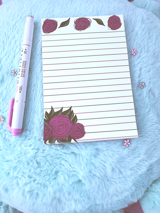 Floral Stationery, Handmade Notepad With Roses, Notepads With Flowers, Hand Drawn Roses